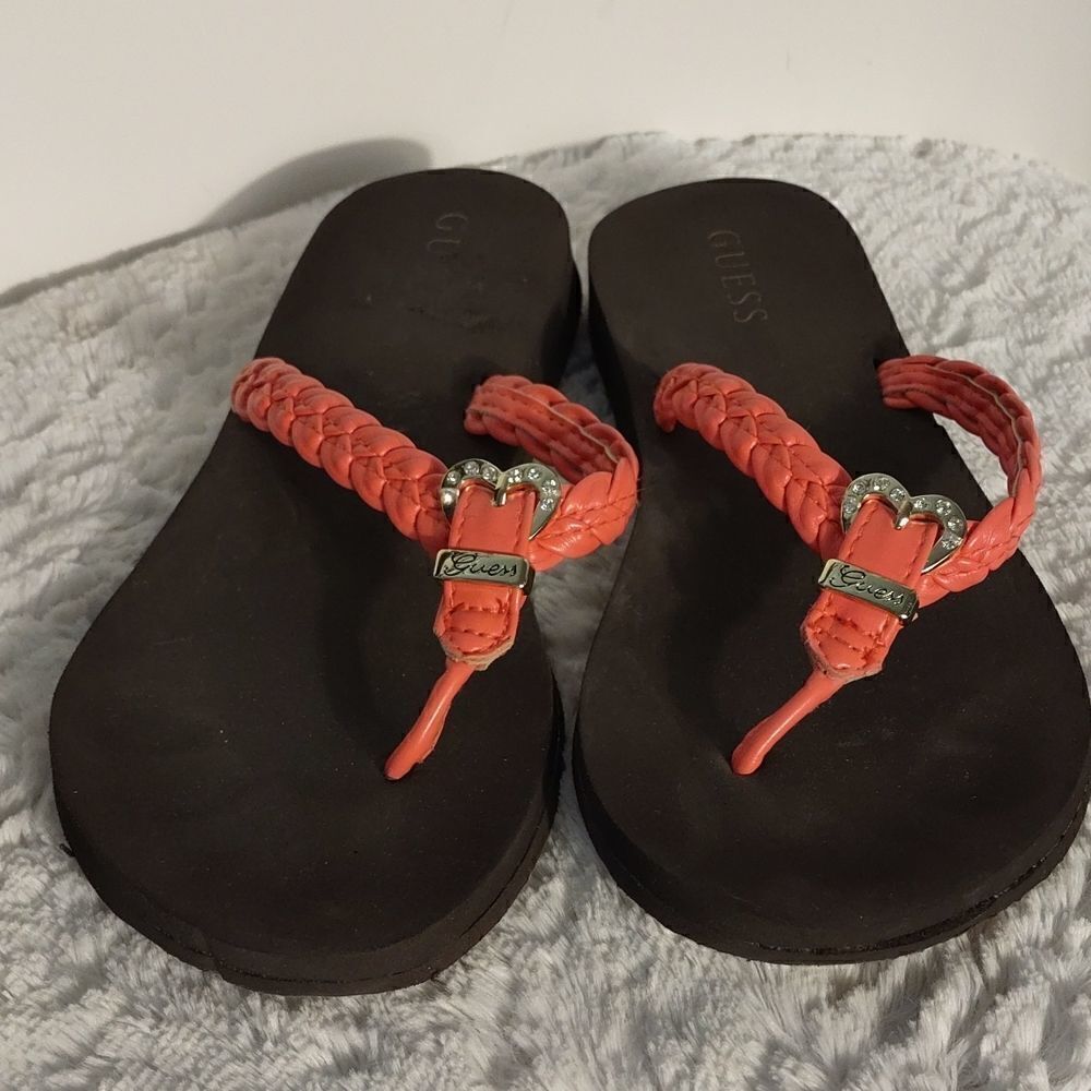 Guess Pink Faux Leather ❤️ Woman's Thong Sandals